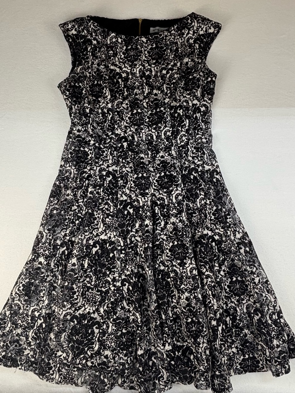 Danny & Nicole Black and White Fit-and-Flare Lace-Effect Dress